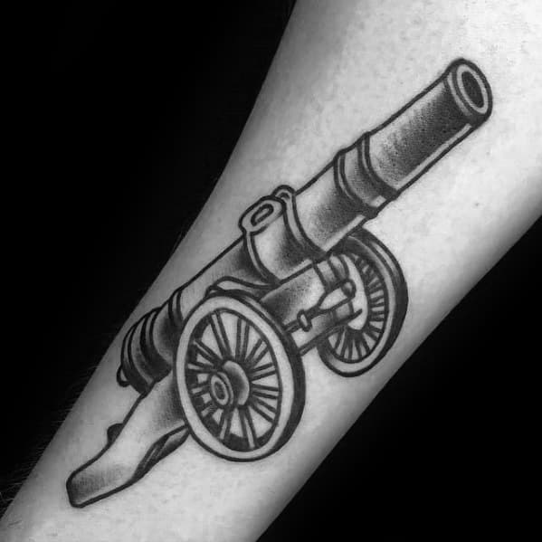 Manly Cannon Shaded Forearm Tattoo Design Ideas For Men