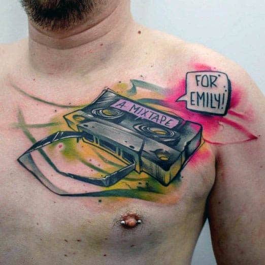 Manly Cassette Tape Mixtape Mens Modern Graffiti Chest Tattoos
