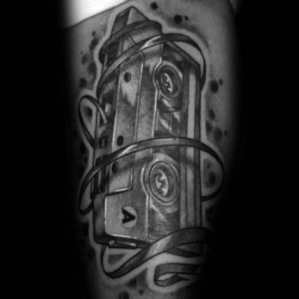 Manly Cassette Tape Shaded Black And Grey Mens 3d Arm Tattoo Ideas