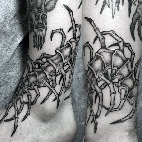 Manly Centipede Tattoo Design Ideas For Men On Lower Leg