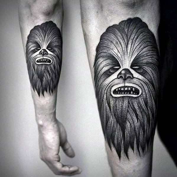 Manly Chewbacca Outer Forearm Dotwork Mens Tattoo Design Ideas