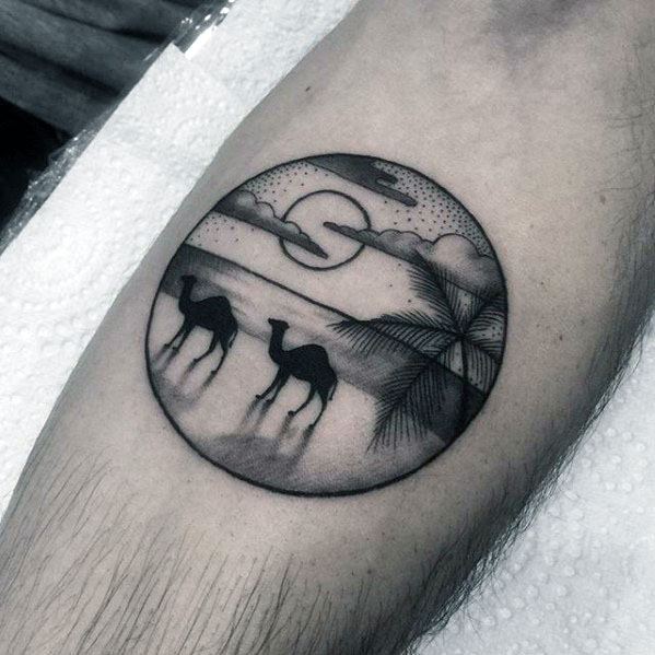 Manly Circle Camels Sun Inner Forearm Tattoo