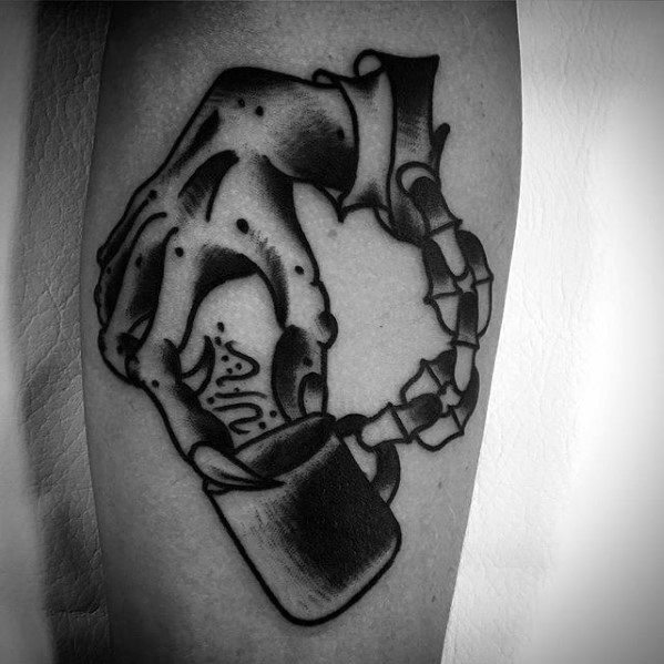 Manly Coffee With Hand And Chains Traditional Forearm Tattoo Design Ideas For Men