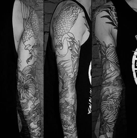 Manly Crane Guys Full Arm Sleeve Tattoos