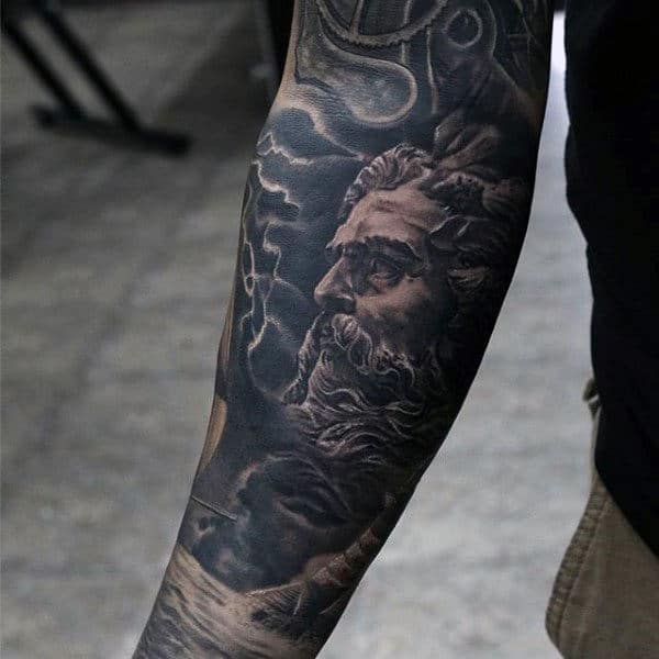 Manly Detailed Greek God Mens Sleeve Tattoos