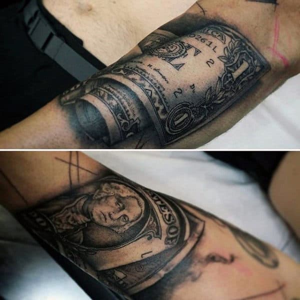 Manly Dollar Bill Money Tattoo On Forearm