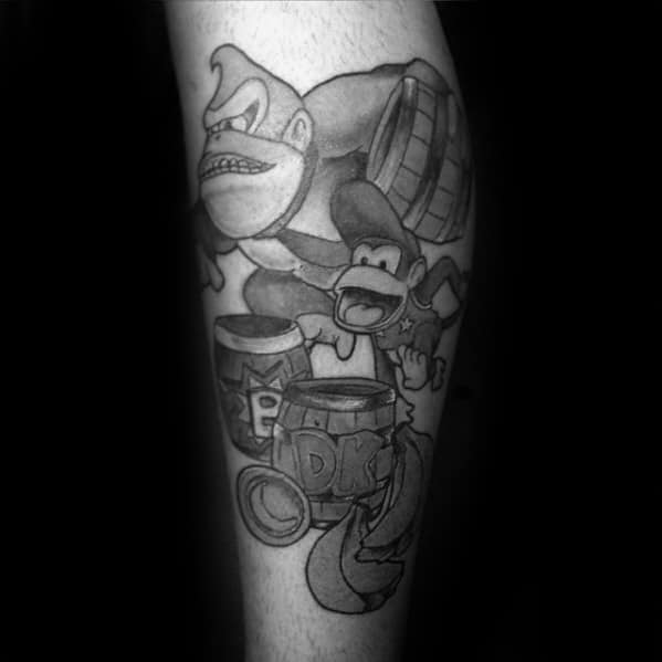 Manly Donkey Kong Tattoo Design Ideas For Men On Leg