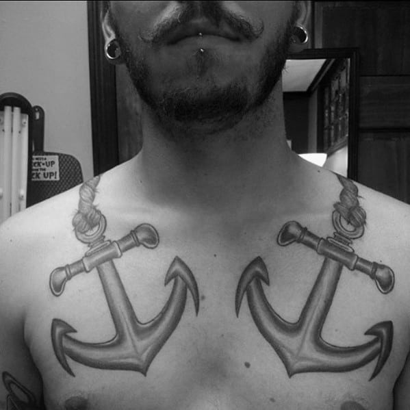 Manly Double Anchor Mens Shoulder And Chest Tattoo