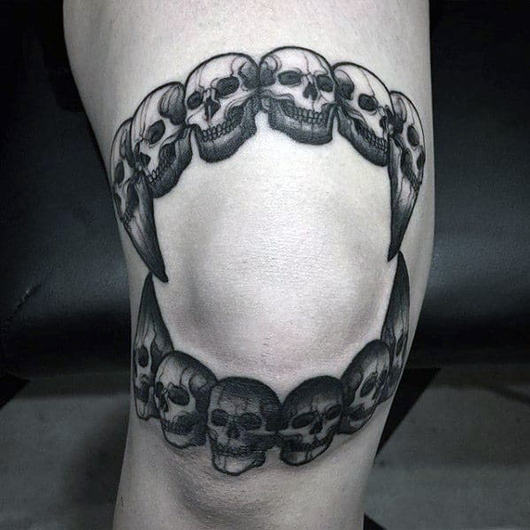 Manly Dracula Vampire Fang With Skulls Mens Elbow Tattoo