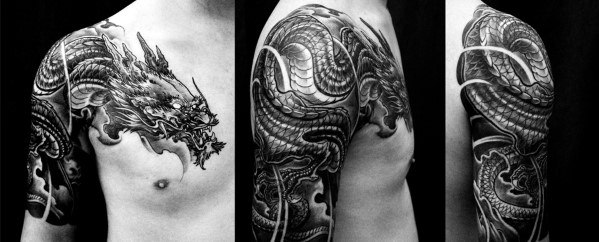 Manly Dragon Guys Shoulder Half Sleeve Tattoos