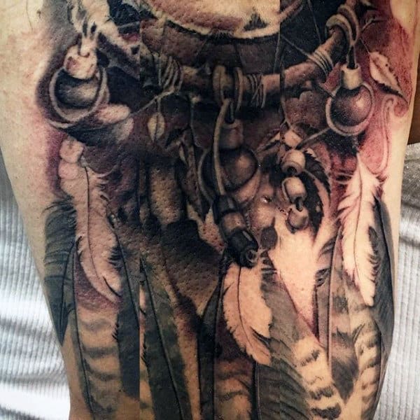 Manly Dreamcatcher Tattoo For Guys With Feathers And Beads
