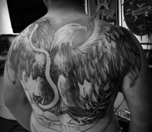 Manly Eagle Snake Guys Shaded Back Tattoos