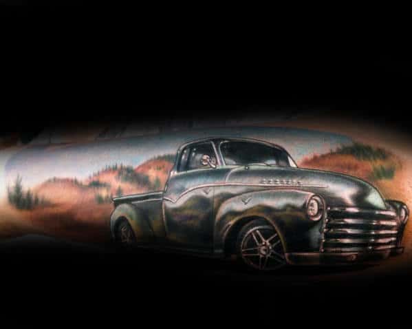 Manly Forearm Sleeve Realistic Chevy Truck Tattoos For Men