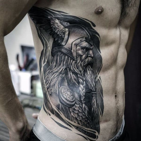 Manly Full Rib Cage Side Odin Warrior Mens Tattoos
