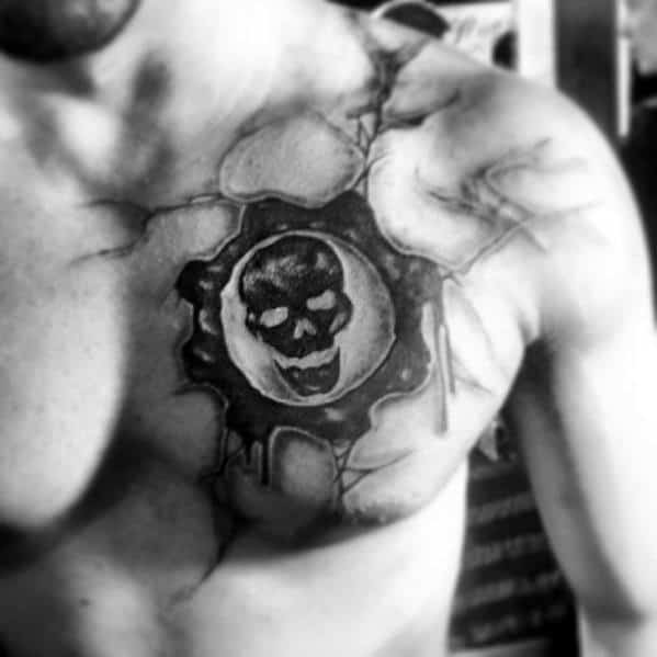 Manly Gears Of War Male Chest Tattoo Design Ideas