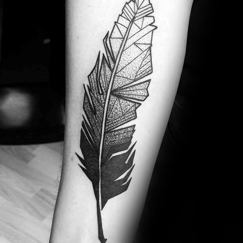 Manly Geometric Feather Tattoo Forearm Design Ideas For Men