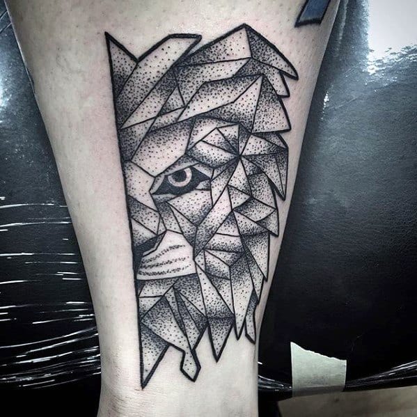 Manly Geometric Lion Tattoo Design Ideas For Men