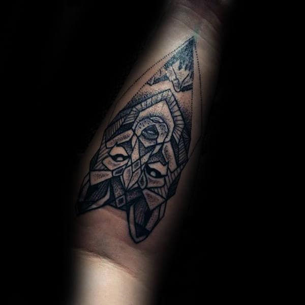 Manly Geometric Wolf Inenr Forearm Tattoos For Gentlemen