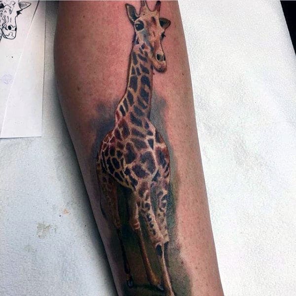Manly Giraffe Mens Leg Tattoo Ideas