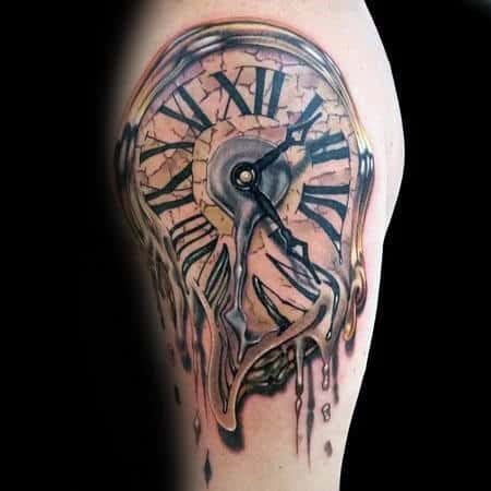 Manly Gold Melting Clock Mens Arm Tattoos