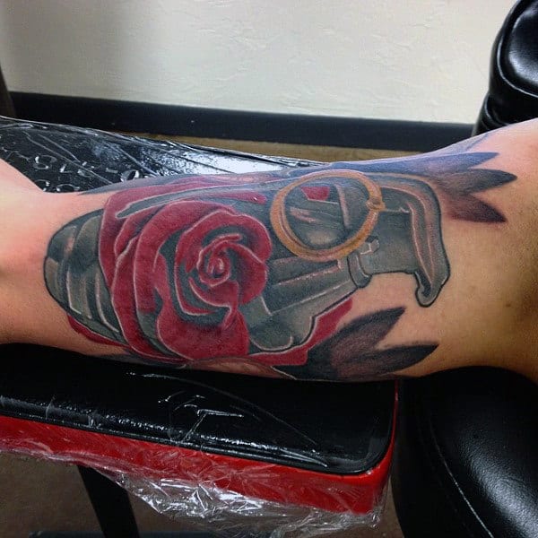 Manly Grenade And Rose Tattoo Design Ideas