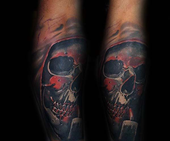 Manly Grim Reaper Skull With Candle Badass Forearm Tattoos For Gentlemen