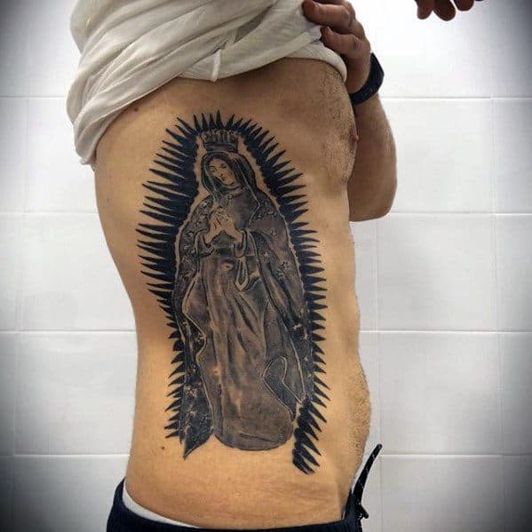 Manly Guadalupe Rib Cage Side Tattoo Design Ideas For Men
