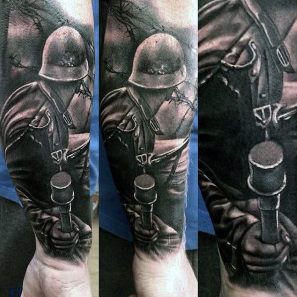 Manly Guys 3d Ww2 Forearm Sleeve Tattoos