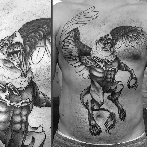 Manly Guys Chest Flying Griffin Tattoos