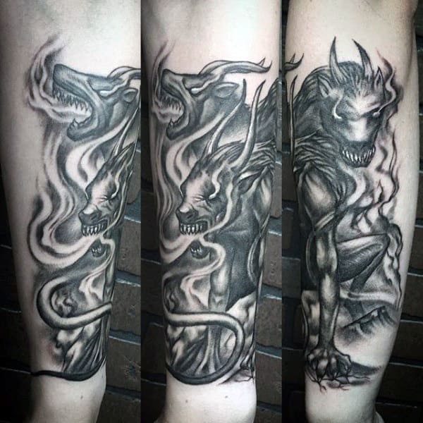 Manly Guys Forearm Cerberus Greek Tattoo Designs