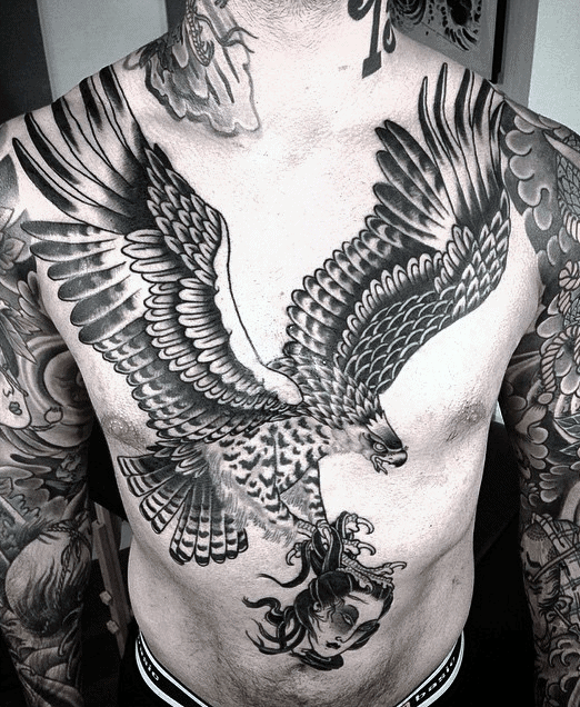 Manly Guys Full Chest Eagle Tattoos