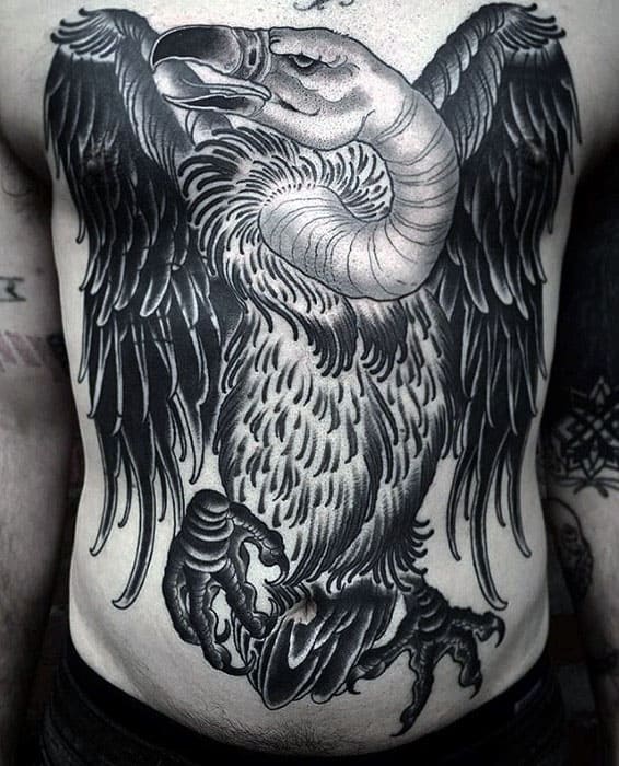 Manly Guys Full Chest Shaded Vulture Tattoo Designs