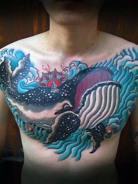 Manly Guys Full Chest Whale Tattoo Designs