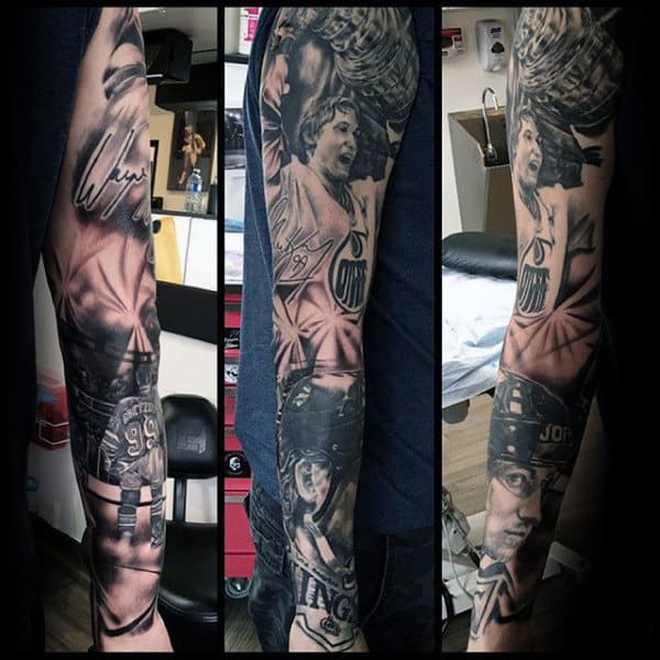 Manly Guys Full Sleeve Hockey Themed Tattoo Designs