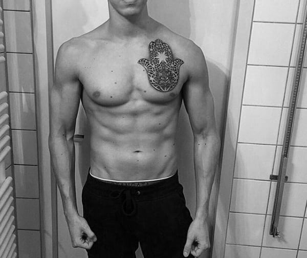 Manly Guys Hamsa Upper Chest Tattoos