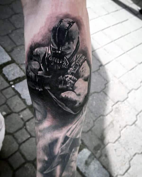 Manly Guys Heavily Shaded Bane Tattoo On Leg Calf
