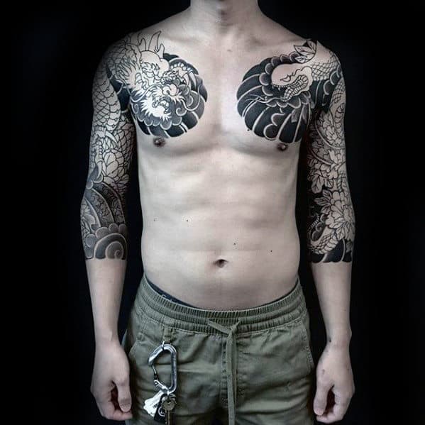 Manly Guys Japanes Both Arms Half Sleeve Dragon Tattoos