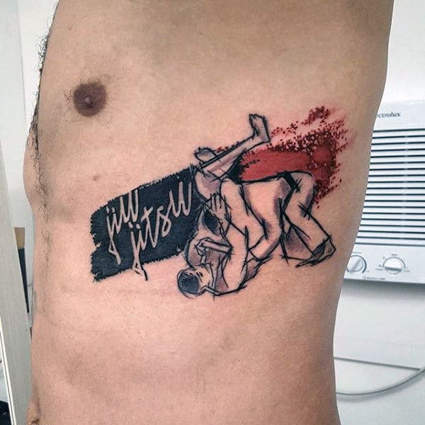 Manly Guys Jiu Jitsu Negative Space Rib Cage Side Tattoos