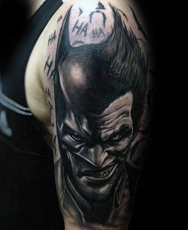 Manly Guys Joker Shaded Arm Tattoo Ideas