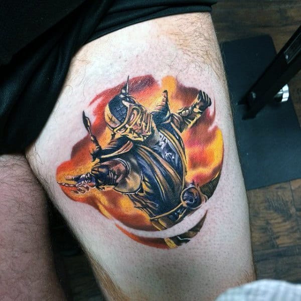 Manly Guys Mortal Kombat Thigh Tattoo Of Scorpion Character