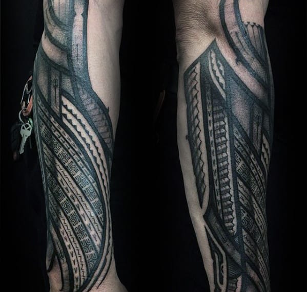 Manly Guys Polynesian Outer Forearm Tattoos