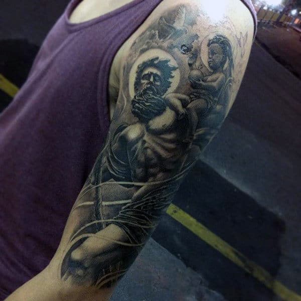 Manly Guys Saint Christopher Half Sleeve Shaded Tattoos