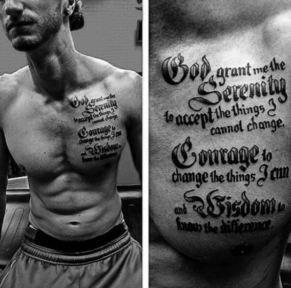 Manly Guys Serenity Prayer Upper Chest Tattoo Designs