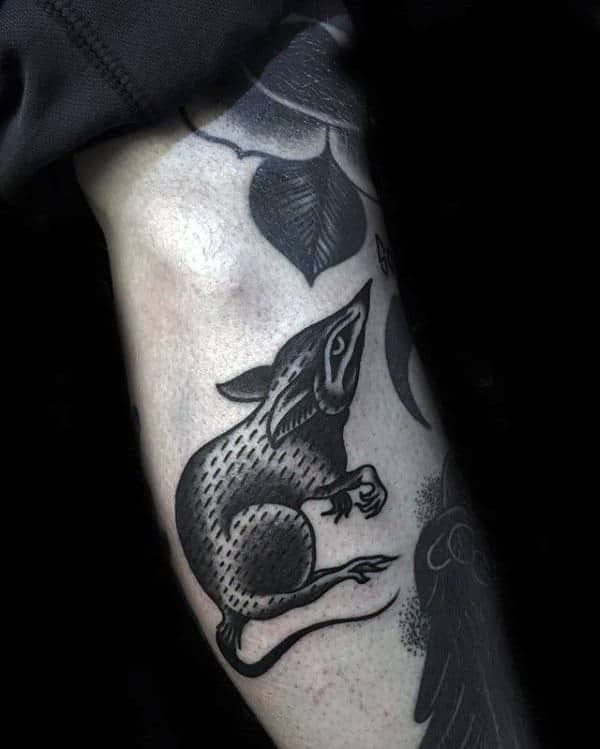 Manly Guys Small Black Ink Rat Old School Arm Tattoo Ideas
