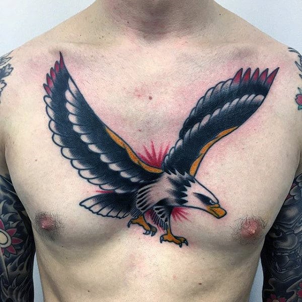 Manly Guys Traditional Upper Chest Eagle Tattoo Deisgns
