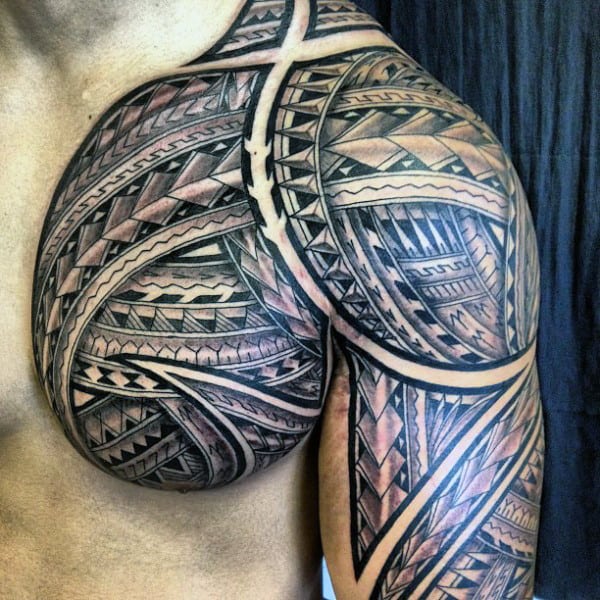 Manly Guys Tribal Polynesian Chest Tattoos