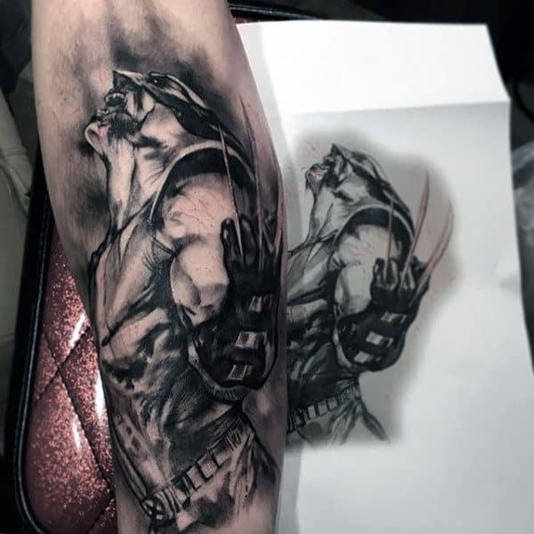 Manly Guys Wolverine Shaded Dark Black And Grey Inner Forearm Tattoo