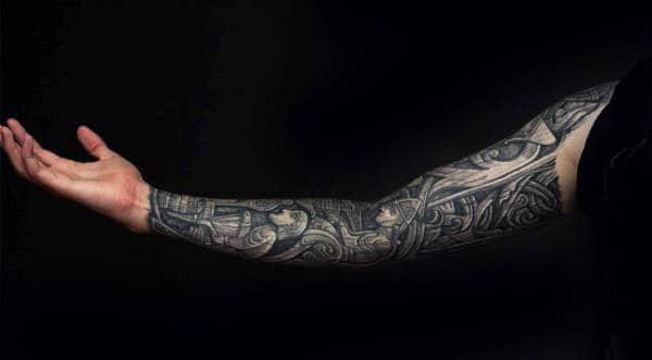 Manly Guys Wood Carving Full Sleeve Arm Tattoos With 3d Design