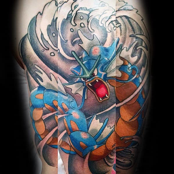 Manly Gyarados Ocean Wave Arm Tattoos For Guys