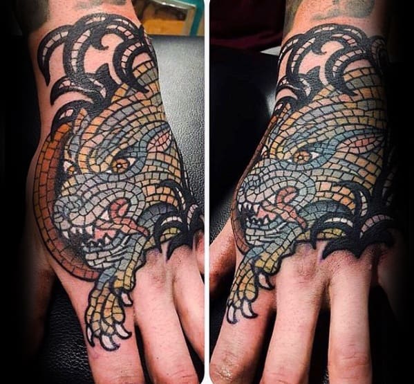 Manly Hand Animal Mosaic Tattoo Design Ideas For Men